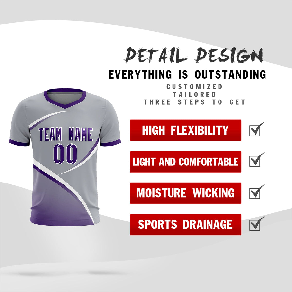 Custom Gray Purple Color Block Training Uniform For Men Football Kits Jersey