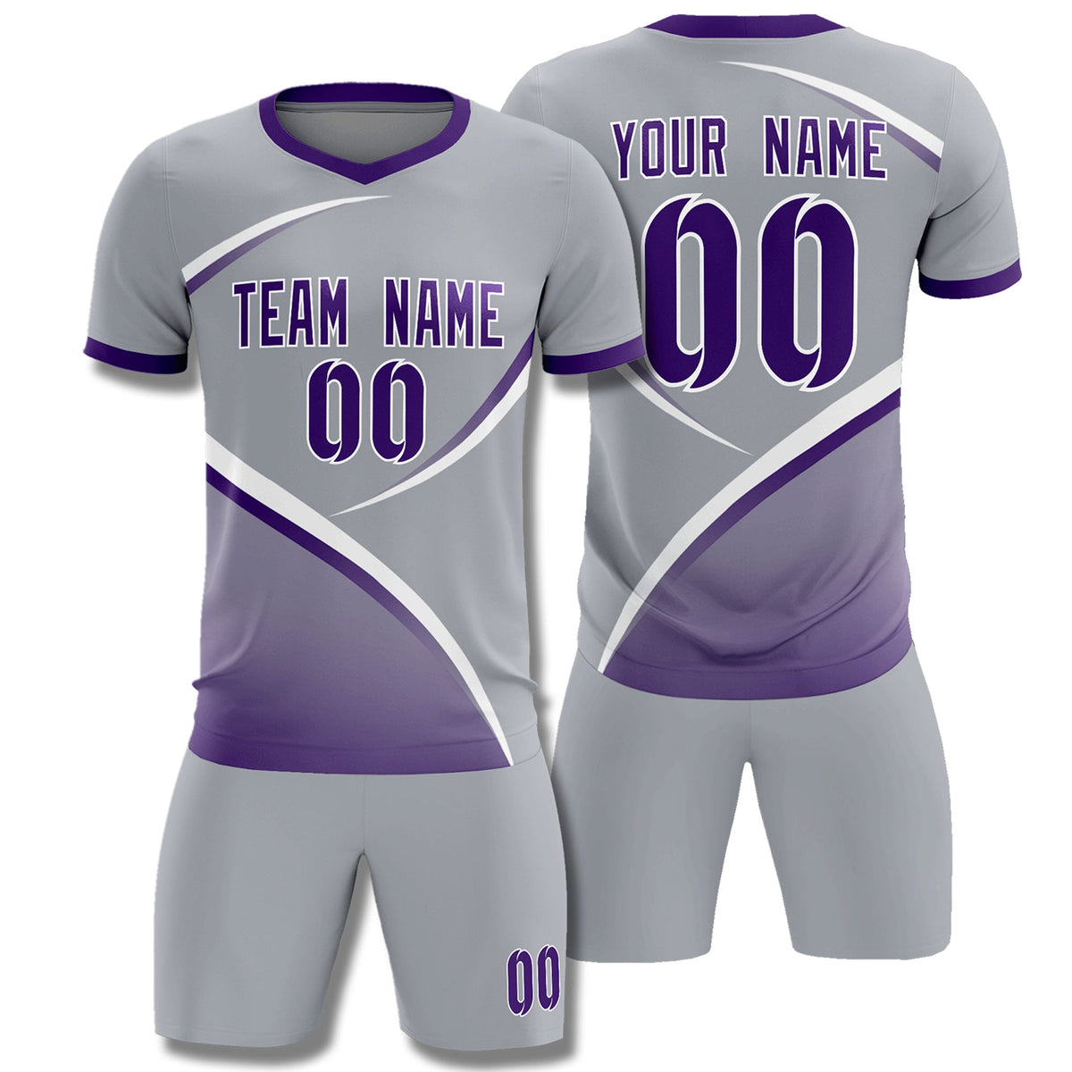 Custom Gray Purple Color Block Training Uniform For Men Football Kits Jersey