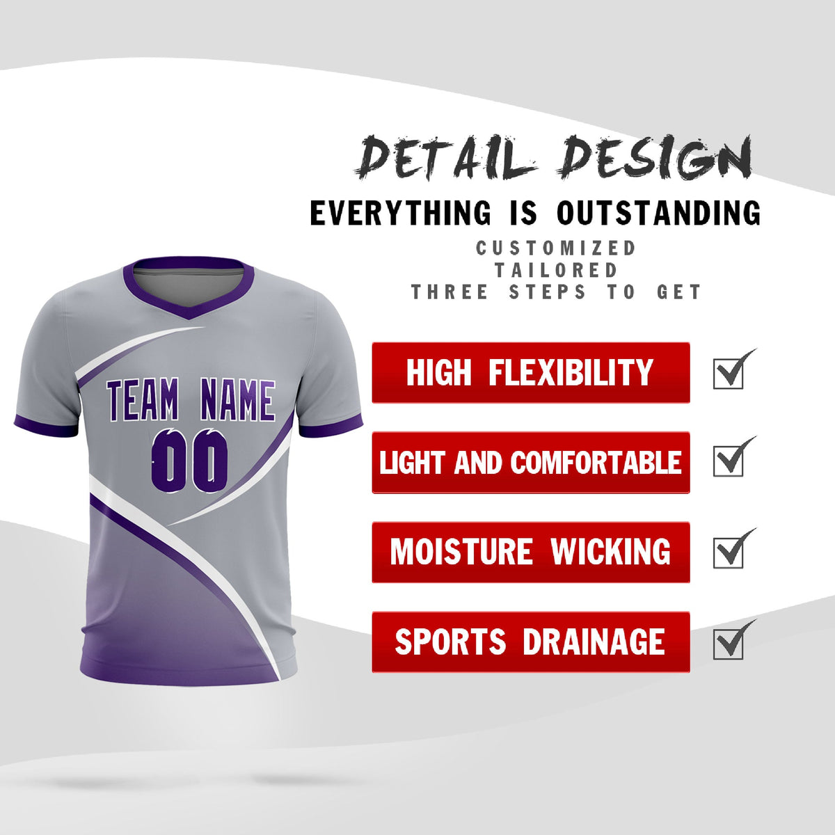 Custom Gray Purple Color Block Training Uniform For Men Soccer Sets Jersey