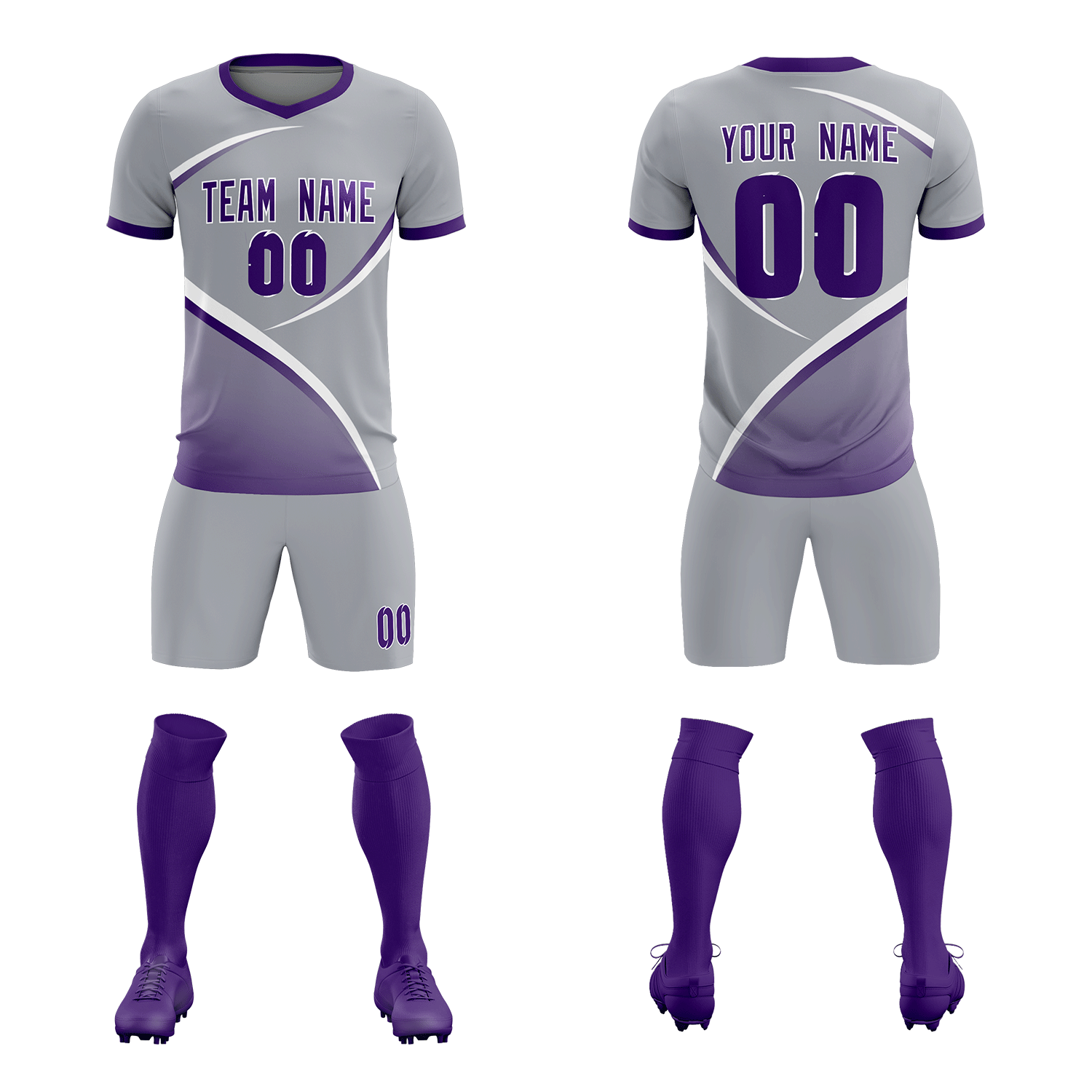 Custom Gray Purple Color Block Training Uniform For Men Soccer Sets Jersey