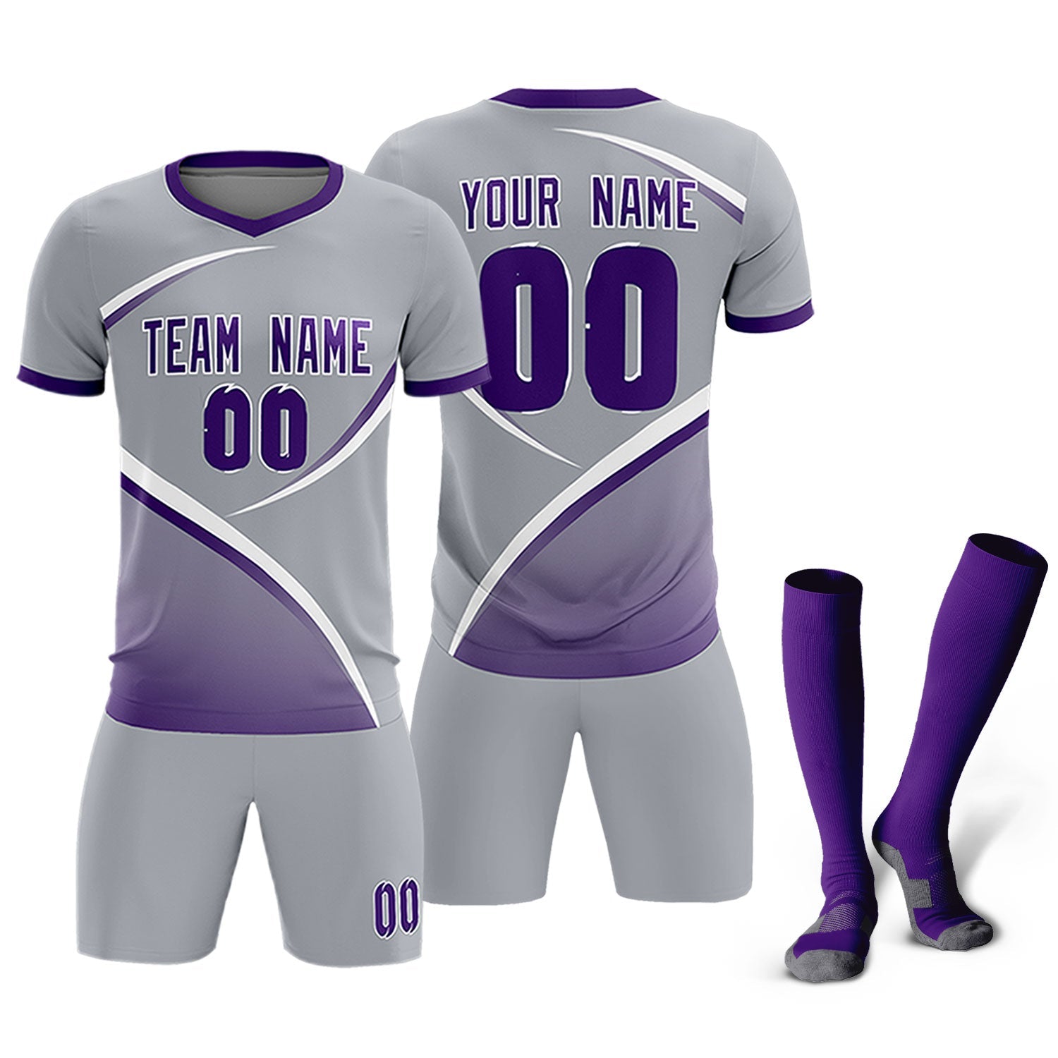 Custom Gray Purple Color Block Training Uniform For Men Soccer Sets Jersey