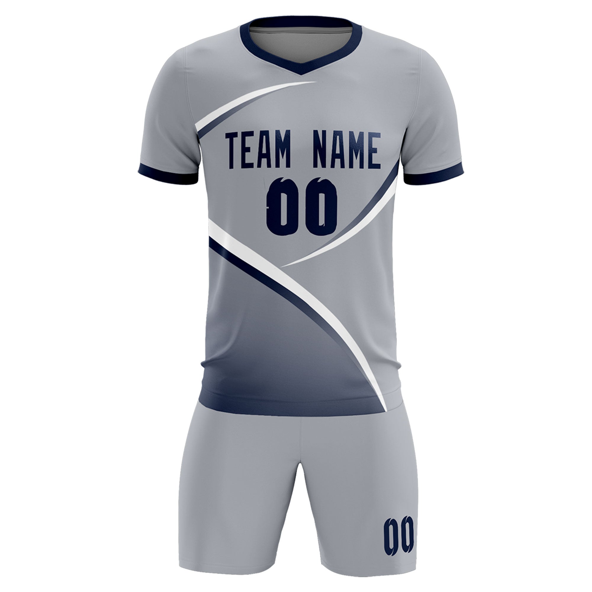 Custom Gray Navy Color Block Training Uniform For Men Soccer Sets Jersey