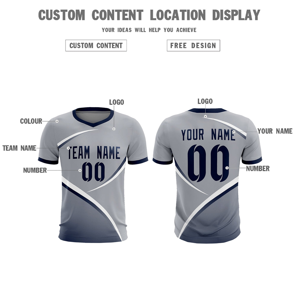 Custom Gray Navy Color Block Training Uniform For Men Football Kits Jersey