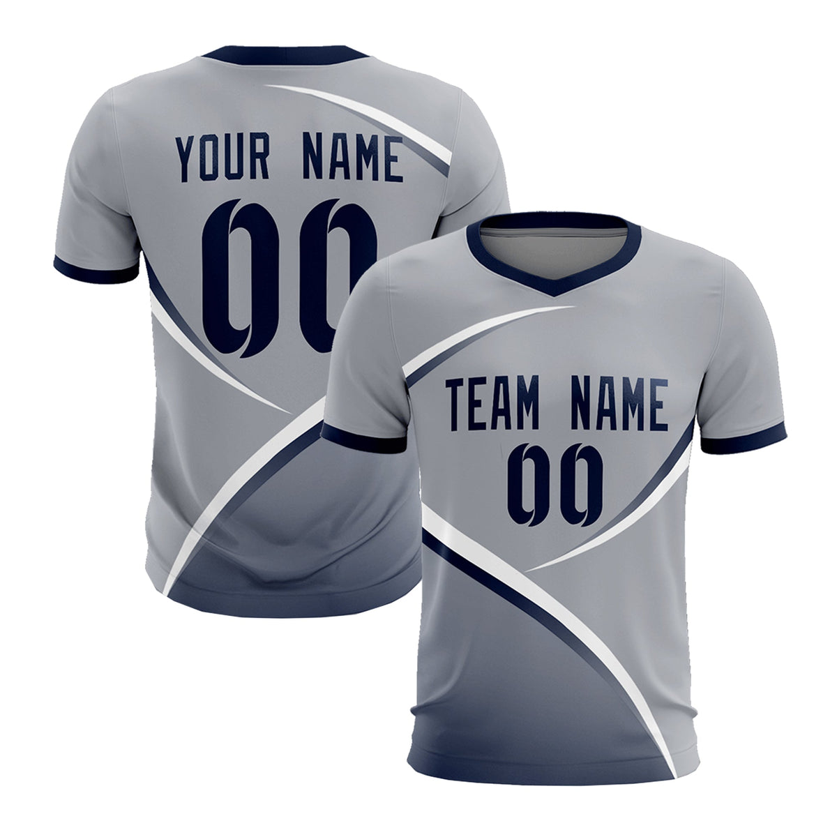Custom Gray Navy Color Block Training Uniform For Men Football Kits Jersey