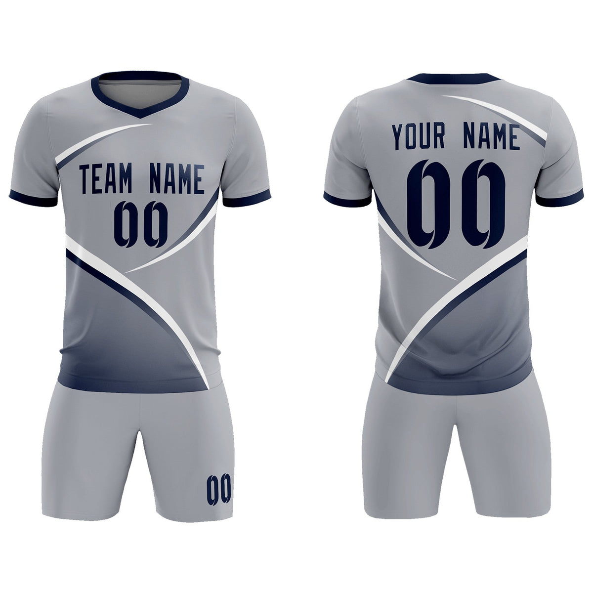 Custom Gray Navy Color Block Training Uniform For Men Football Kits Jersey