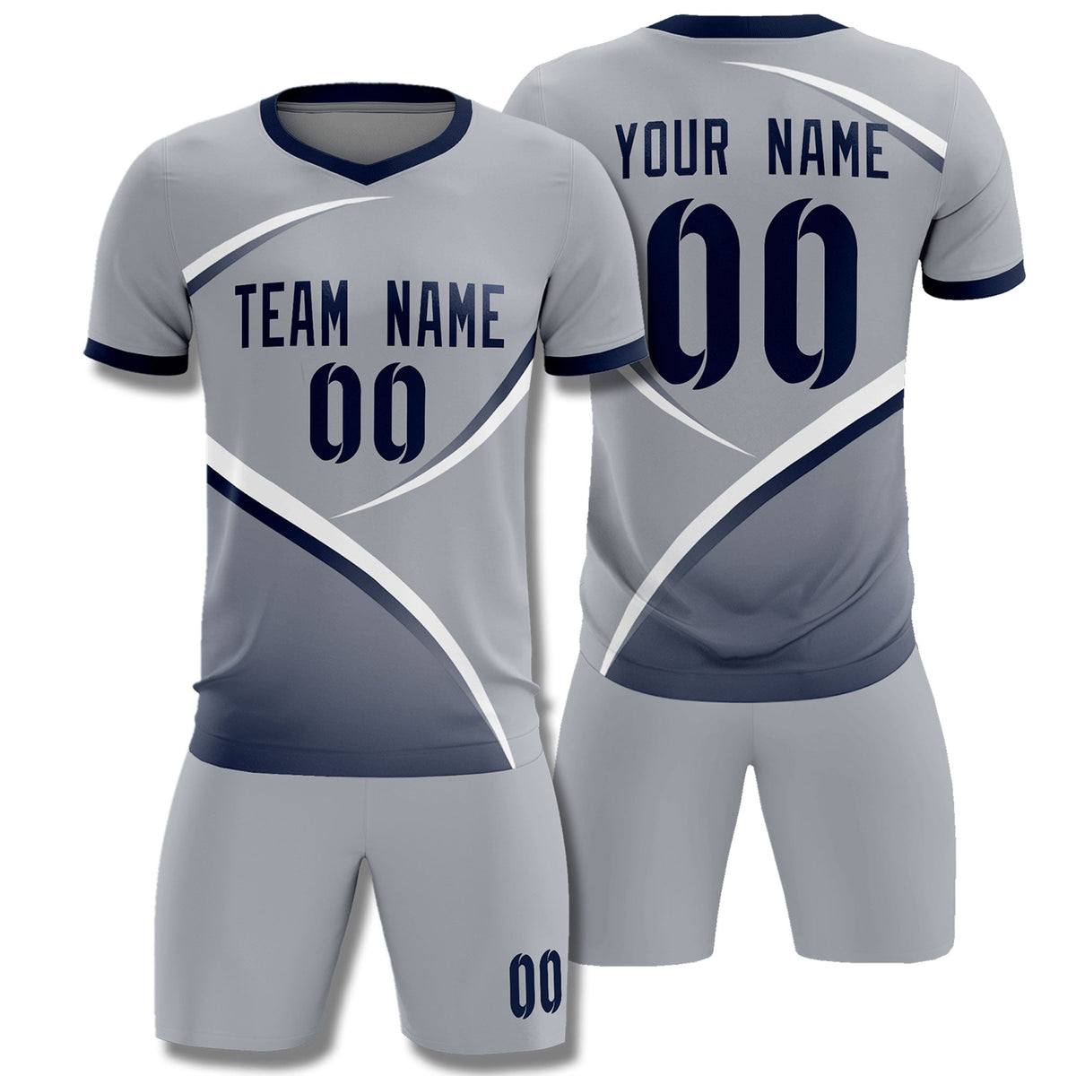 Custom Gray Navy Color Block Training Uniform For Men Football Kits Jersey