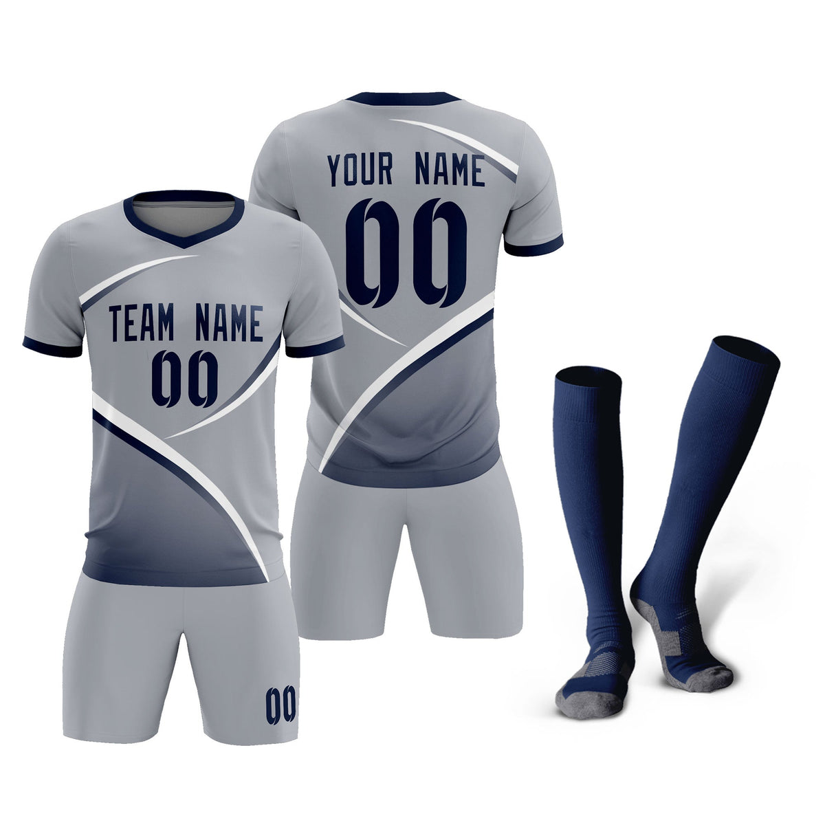 Custom Gray Navy Color Block Training Uniform For Men Football Kits Jersey