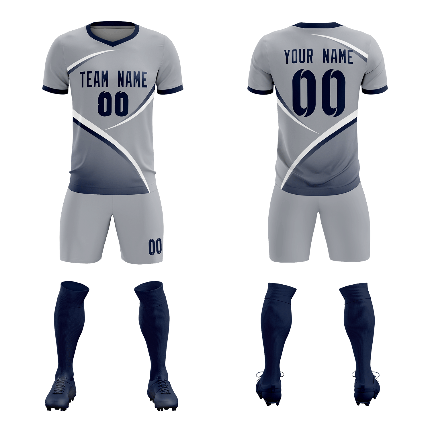 Custom Gray Navy Color Block Training Uniform For Men Soccer Sets Jersey