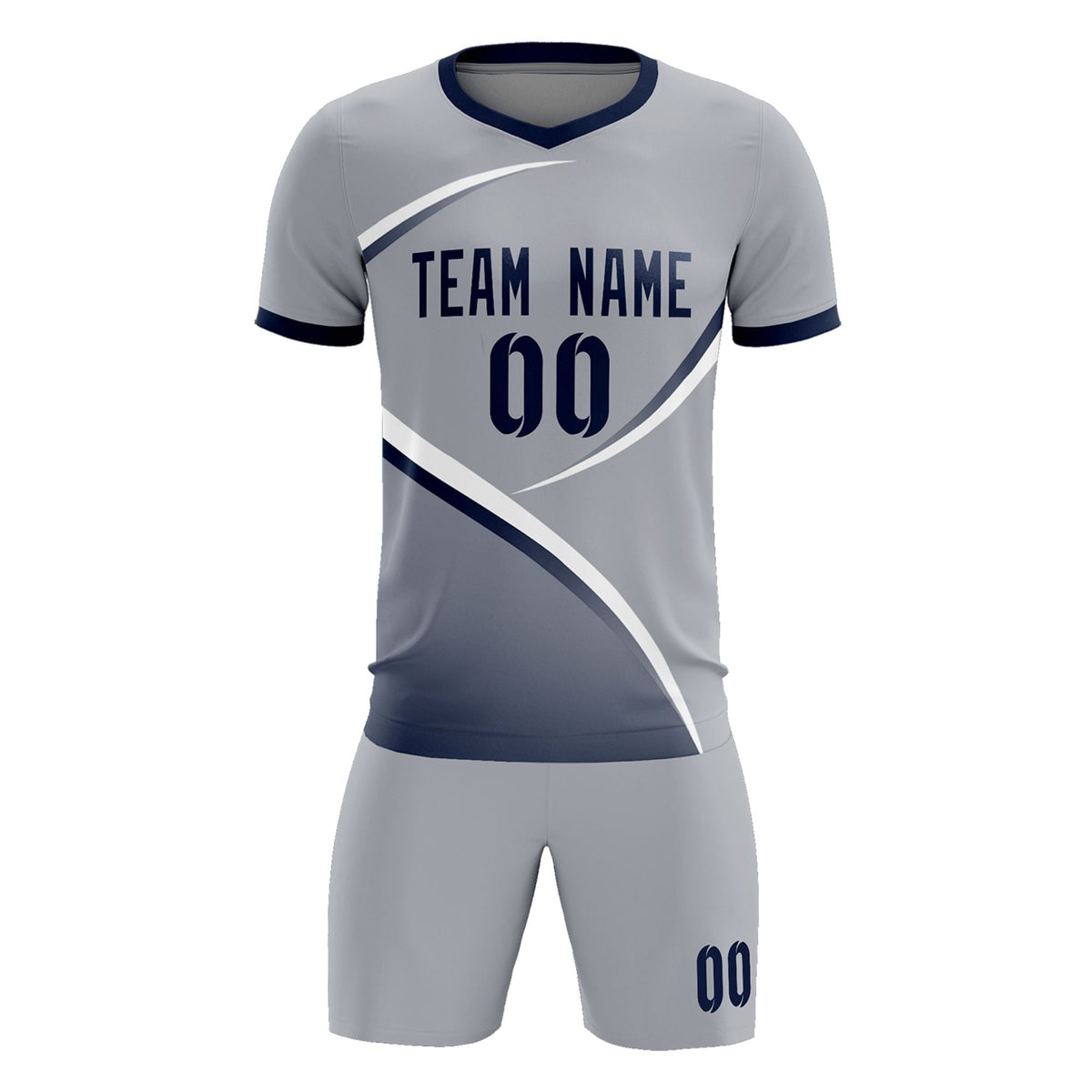 Custom Gray Navy Color Block Training Uniform For Men Football Kits Jersey