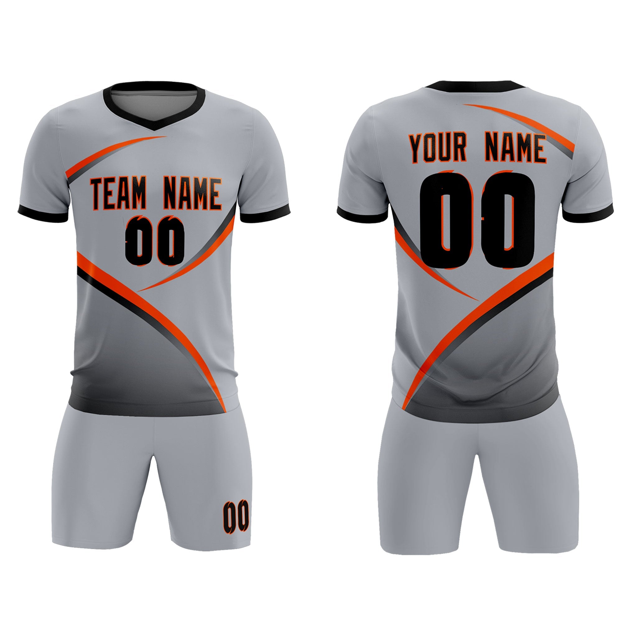 Custom Gray Black Color Block Training Uniform For Men Soccer Sets Jersey