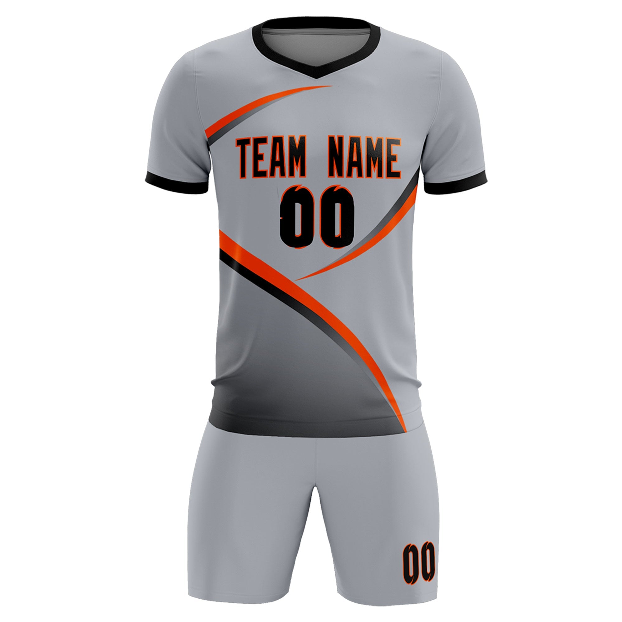 Custom Gray Black Color Block Training Uniform For Men Soccer Sets Jersey