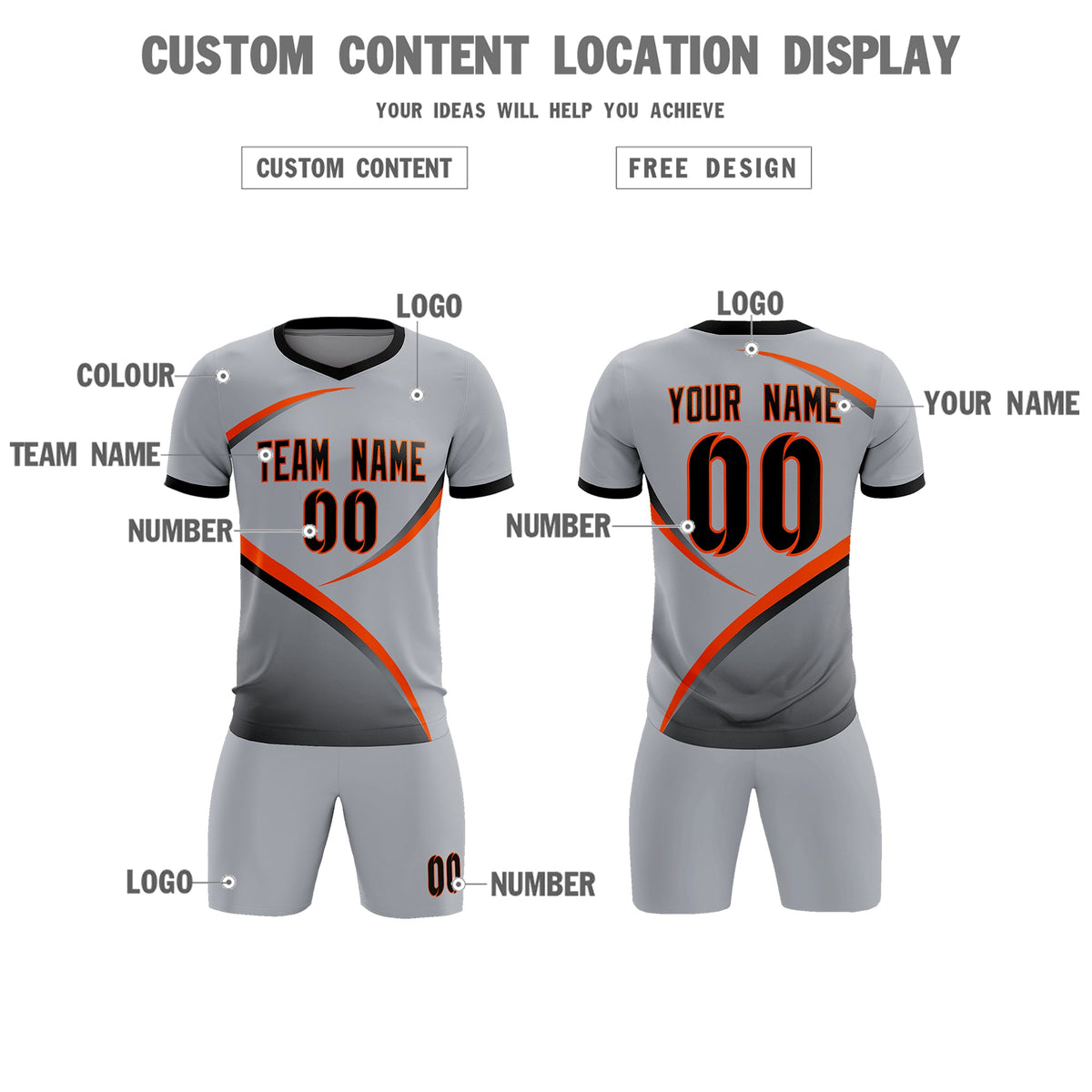 Custom Gray Black Color Block Training Uniform For Men Football Kits Jersey