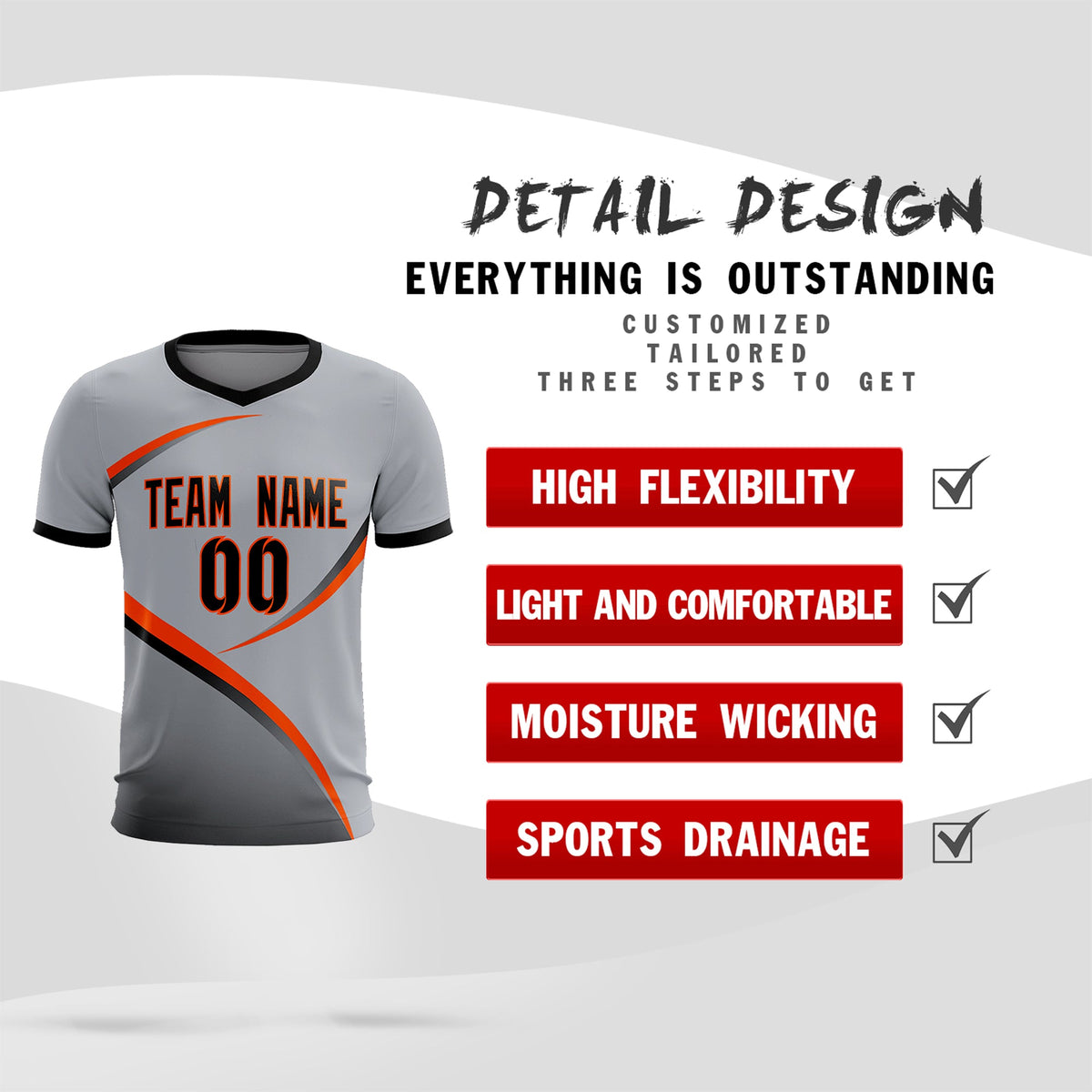 Custom Gray Black Color Block Training Uniform For Men Football Kits Jersey