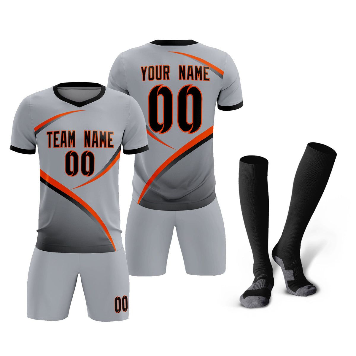 Custom Gray Black Color Block Training Uniform For Men Football Kits Jersey