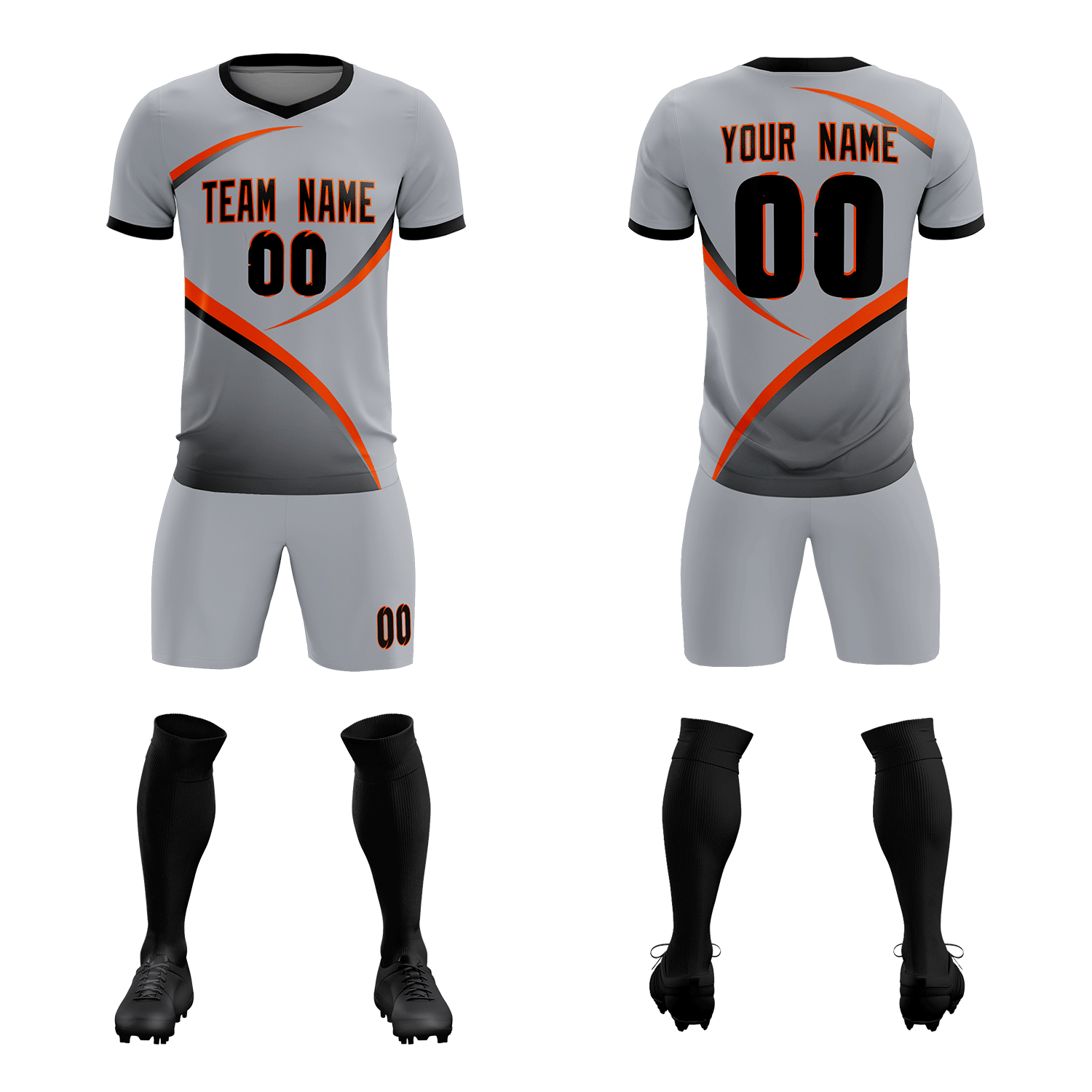 Custom Gray Black Color Block Training Uniform For Men Soccer Sets Jersey