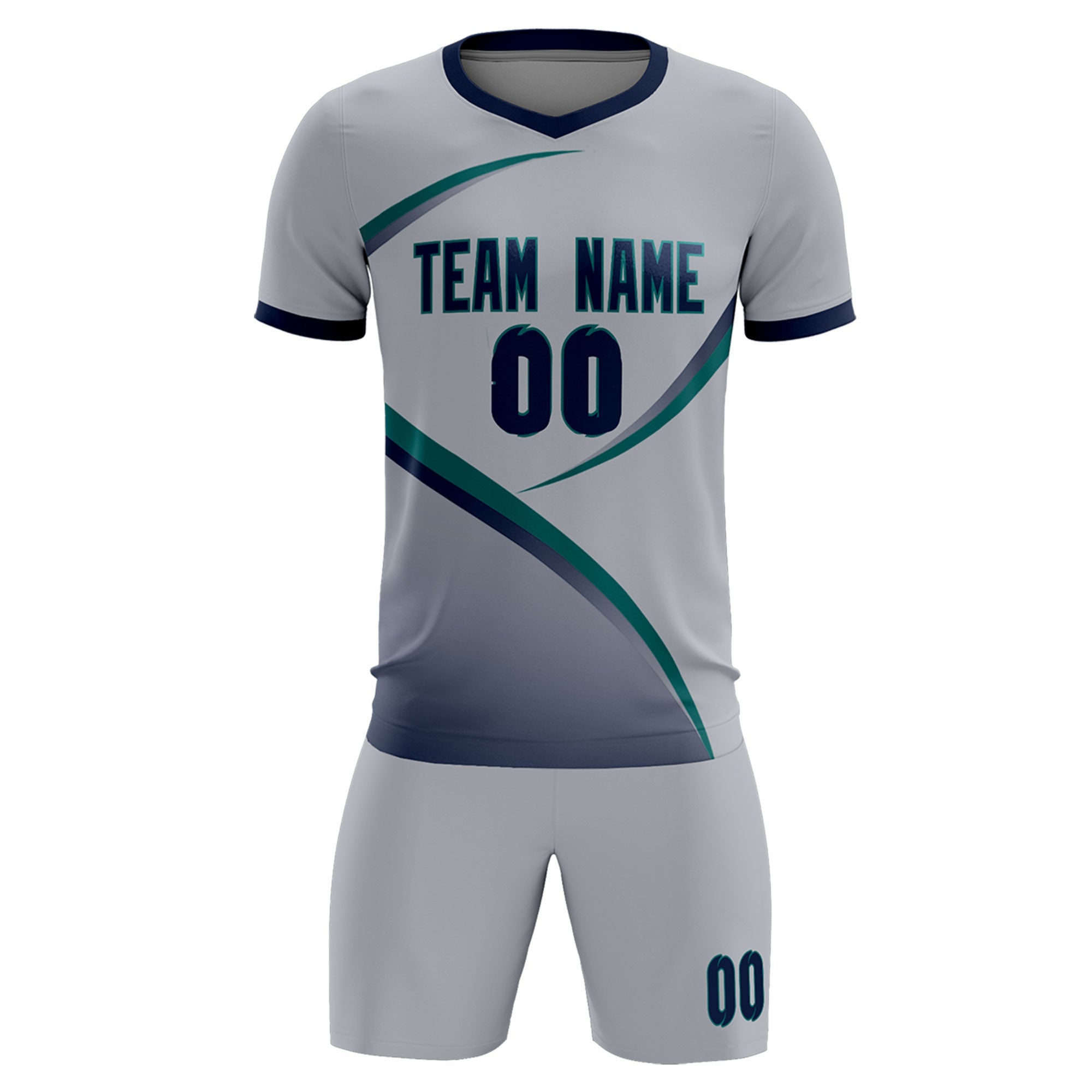Custom Gray Navy Color Block Training Uniform For Men Soccer Sets Jersey
