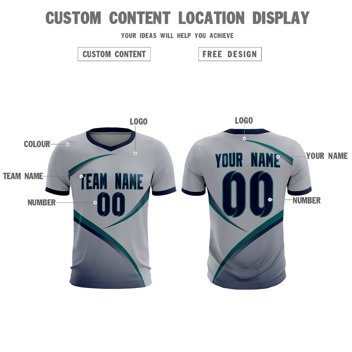 Custom Gray Navy Color Block Training Uniform For Men Football Kits Jersey