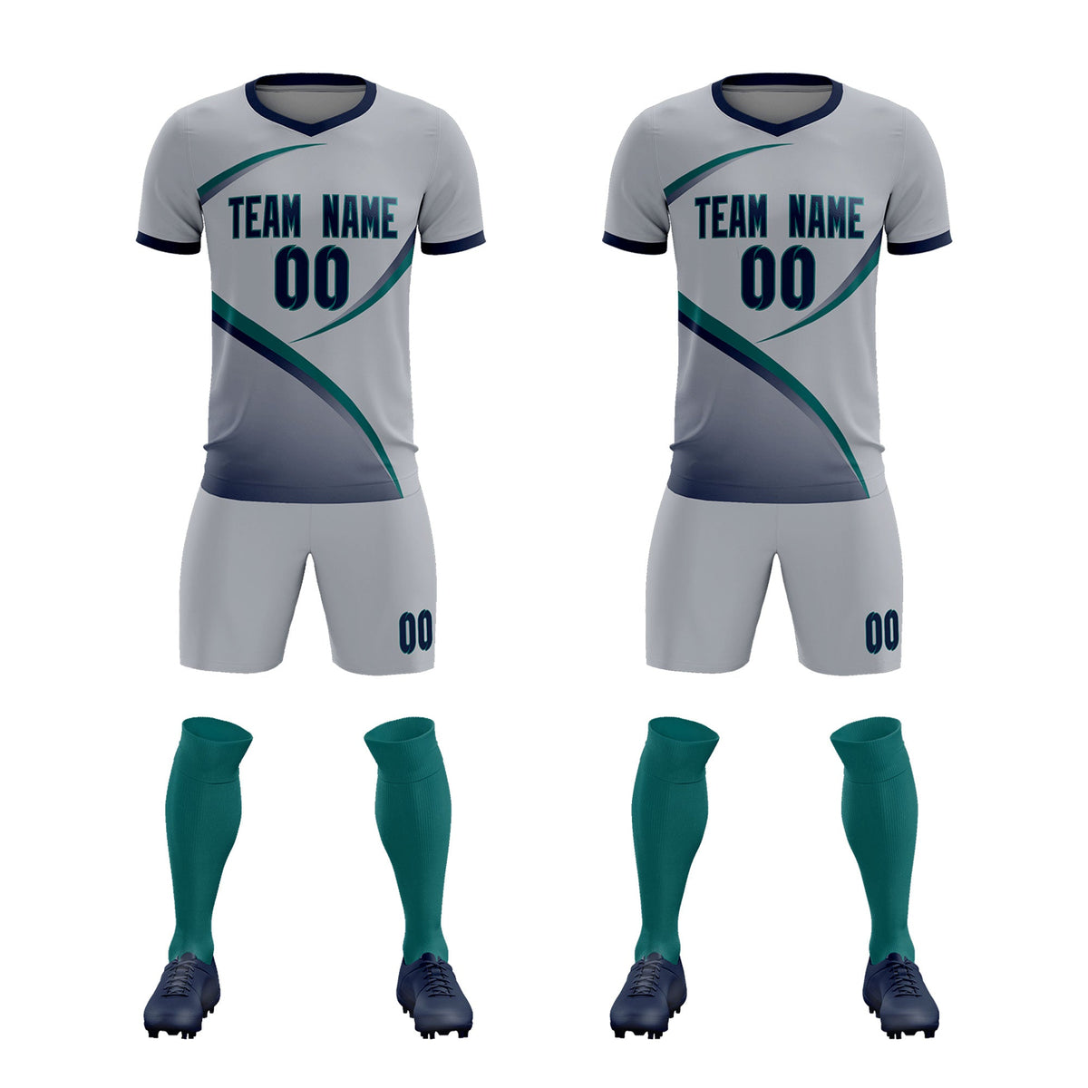 Custom Gray Navy Color Block Training Uniform For Men Football Kits Jersey