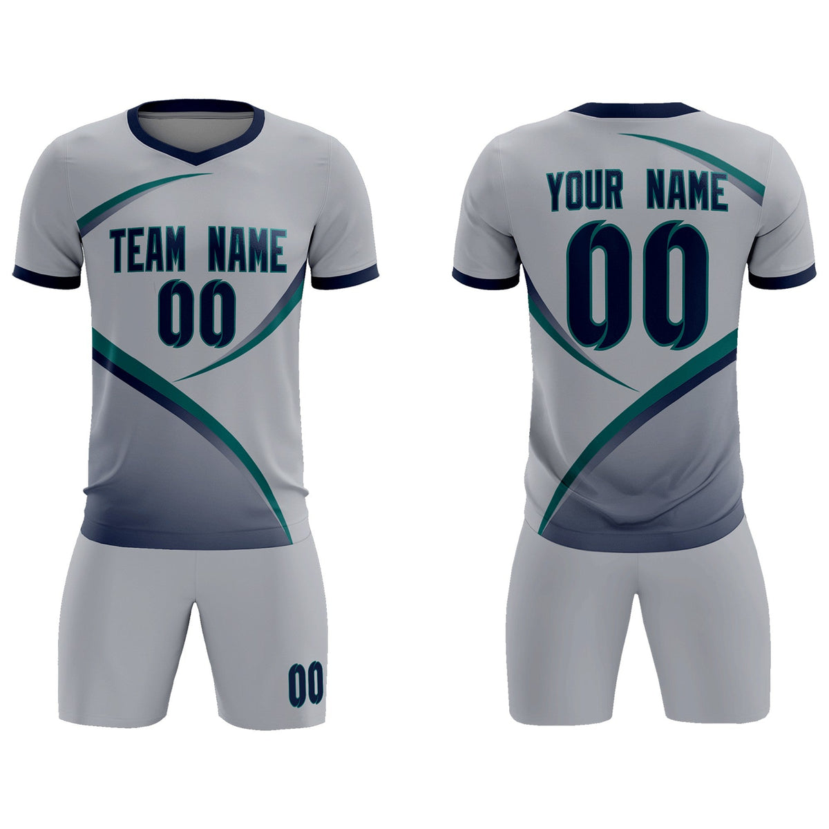 Custom Gray Navy Color Block Training Uniform For Men Football Kits Jersey