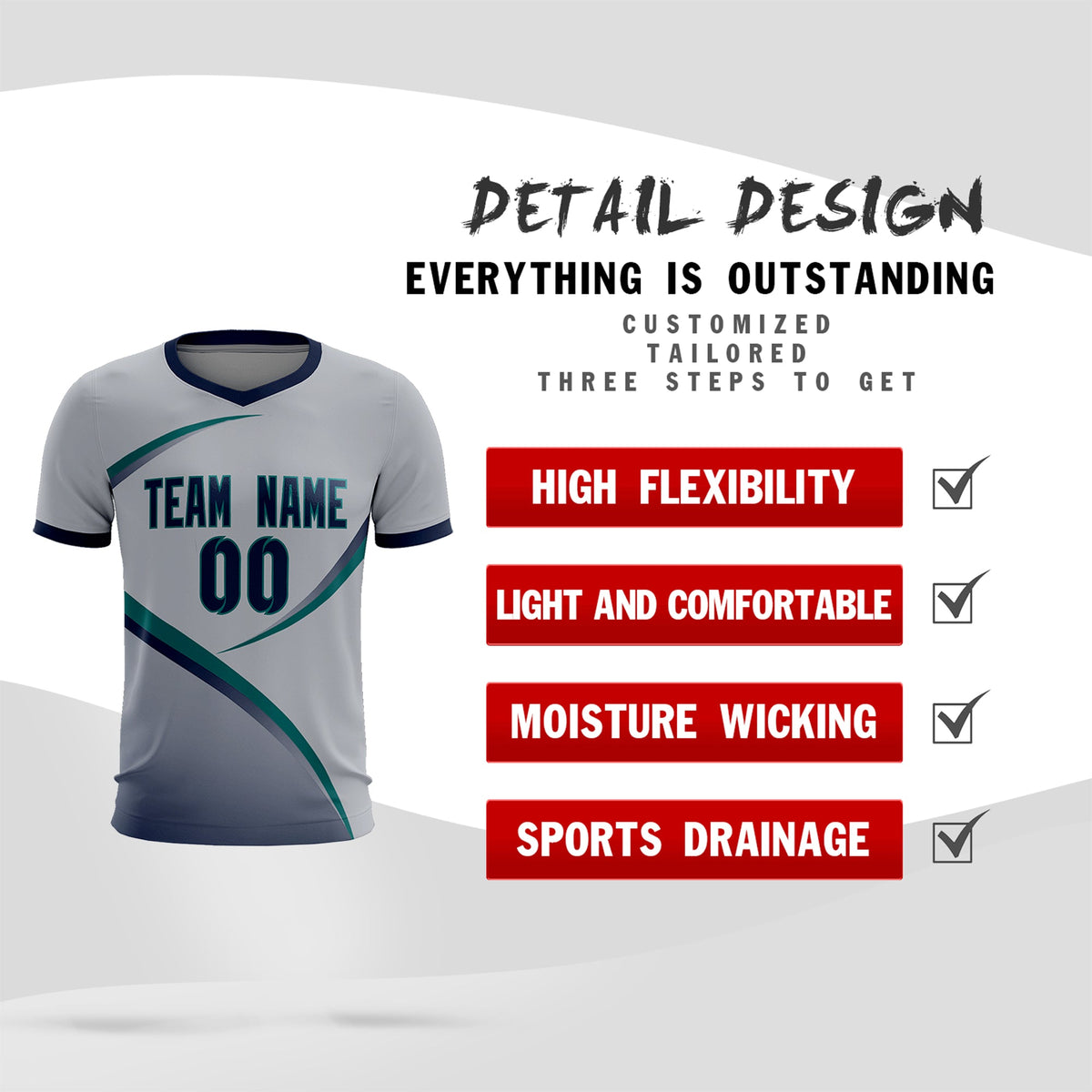 Custom Gray Navy Color Block Training Uniform For Men Football Kits Jersey