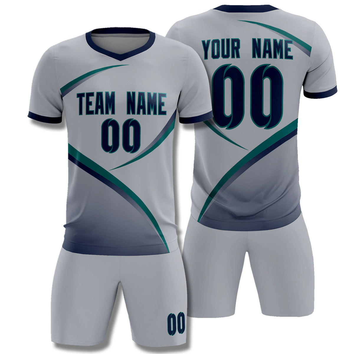 Custom Gray Navy Color Block Training Uniform For Men Football Kits Jersey