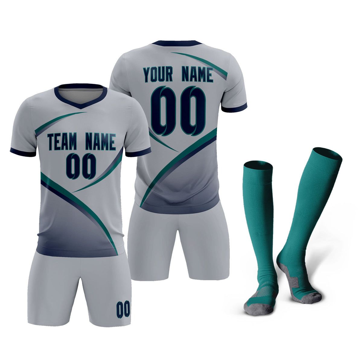 Custom Gray Navy Color Block Training Uniform For Men Football Kits Jersey
