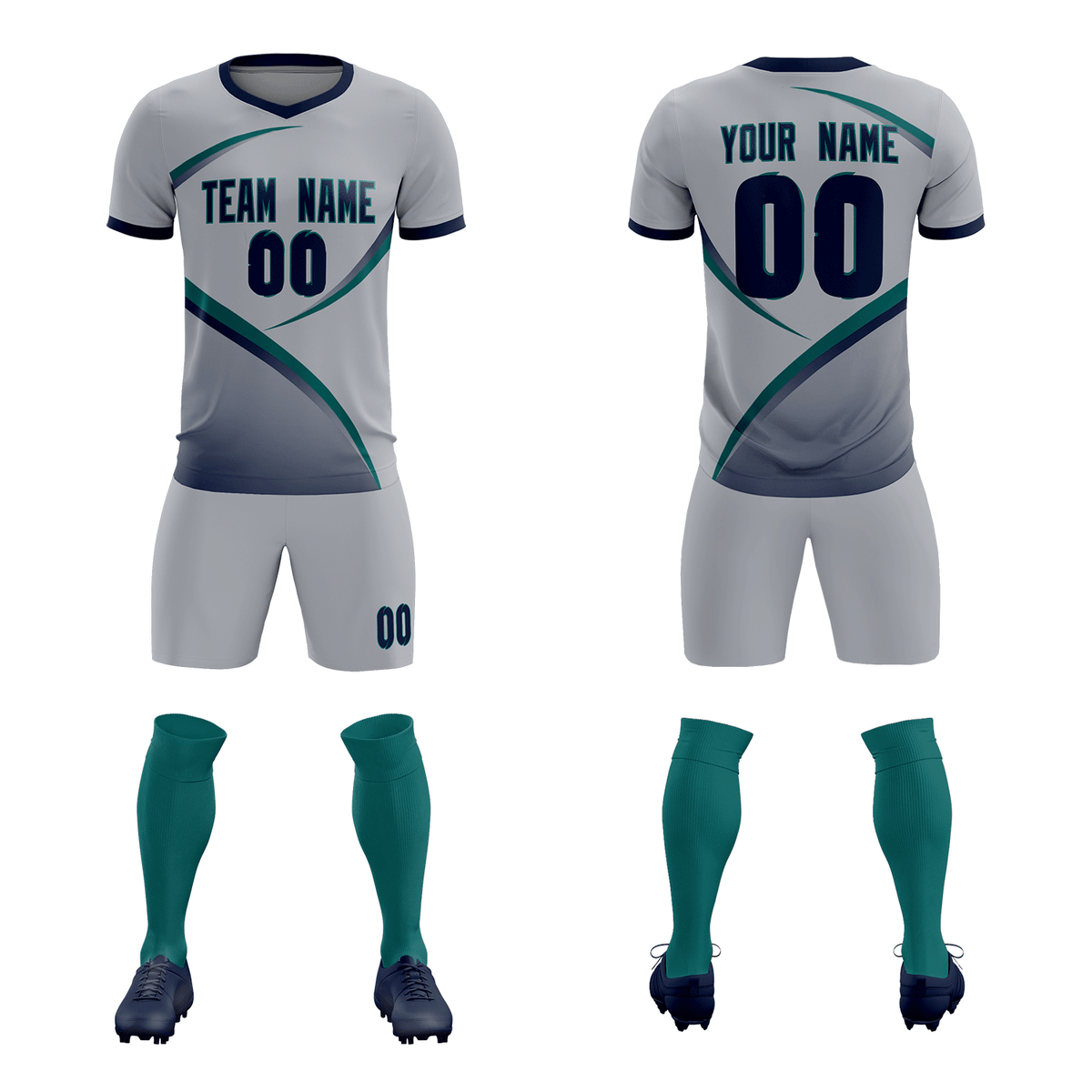 Custom Gray Navy Color Block Training Uniform For Men Soccer Sets Jersey