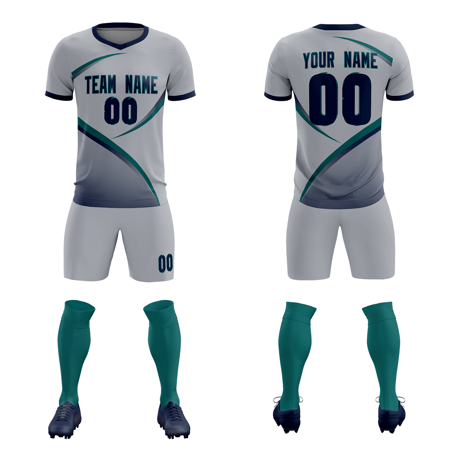 Custom Gray Navy Color Block Training Uniform For Men Soccer Sets Jersey