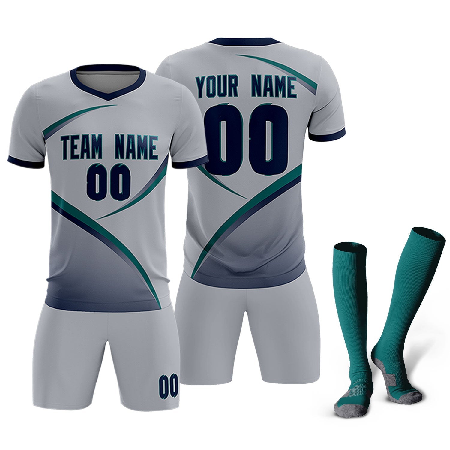 Custom Gray Navy Color Block Training Uniform For Men Soccer Sets Jersey