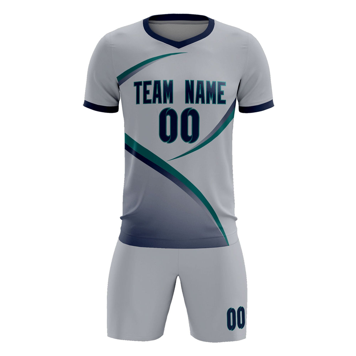 Custom Gray Navy Color Block Training Uniform For Men Football Kits Jersey