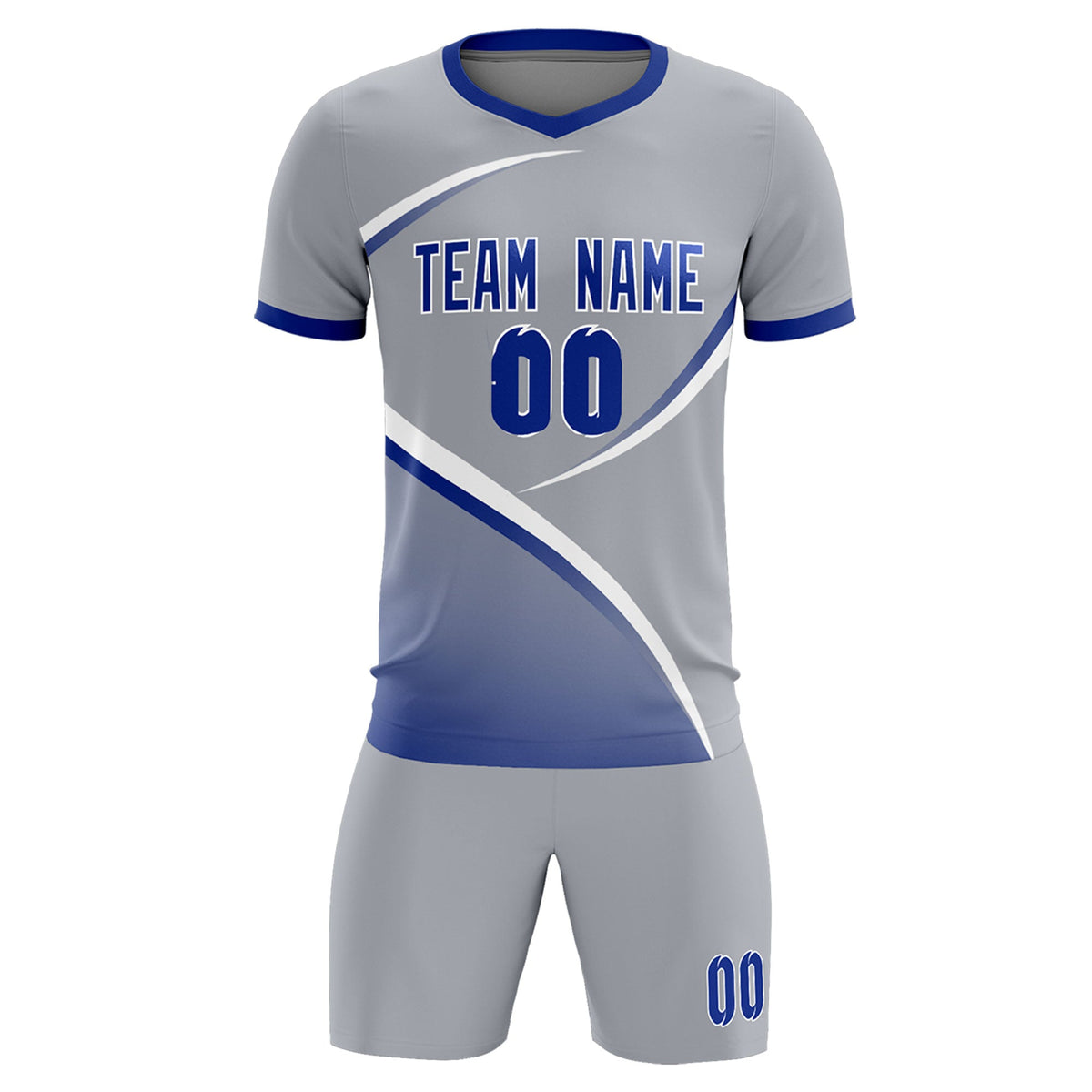 Custom Gray Royal Color Block Training Uniform For Men Soccer Sets Jersey