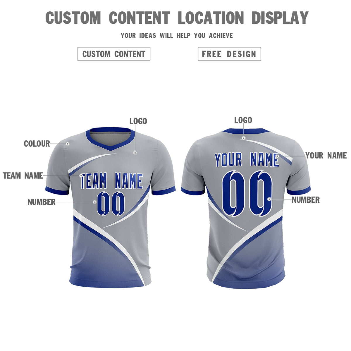 Custom Gray Royal Color Block Training Uniform For Men Football Kits Jersey