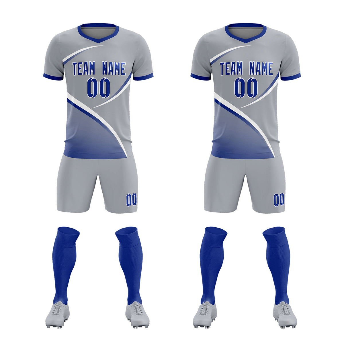 Custom Gray Royal Color Block Training Uniform For Men Football Kits Jersey