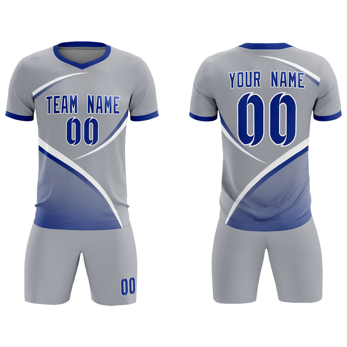 Custom Gray Royal Color Block Training Uniform For Men Football Kits Jersey