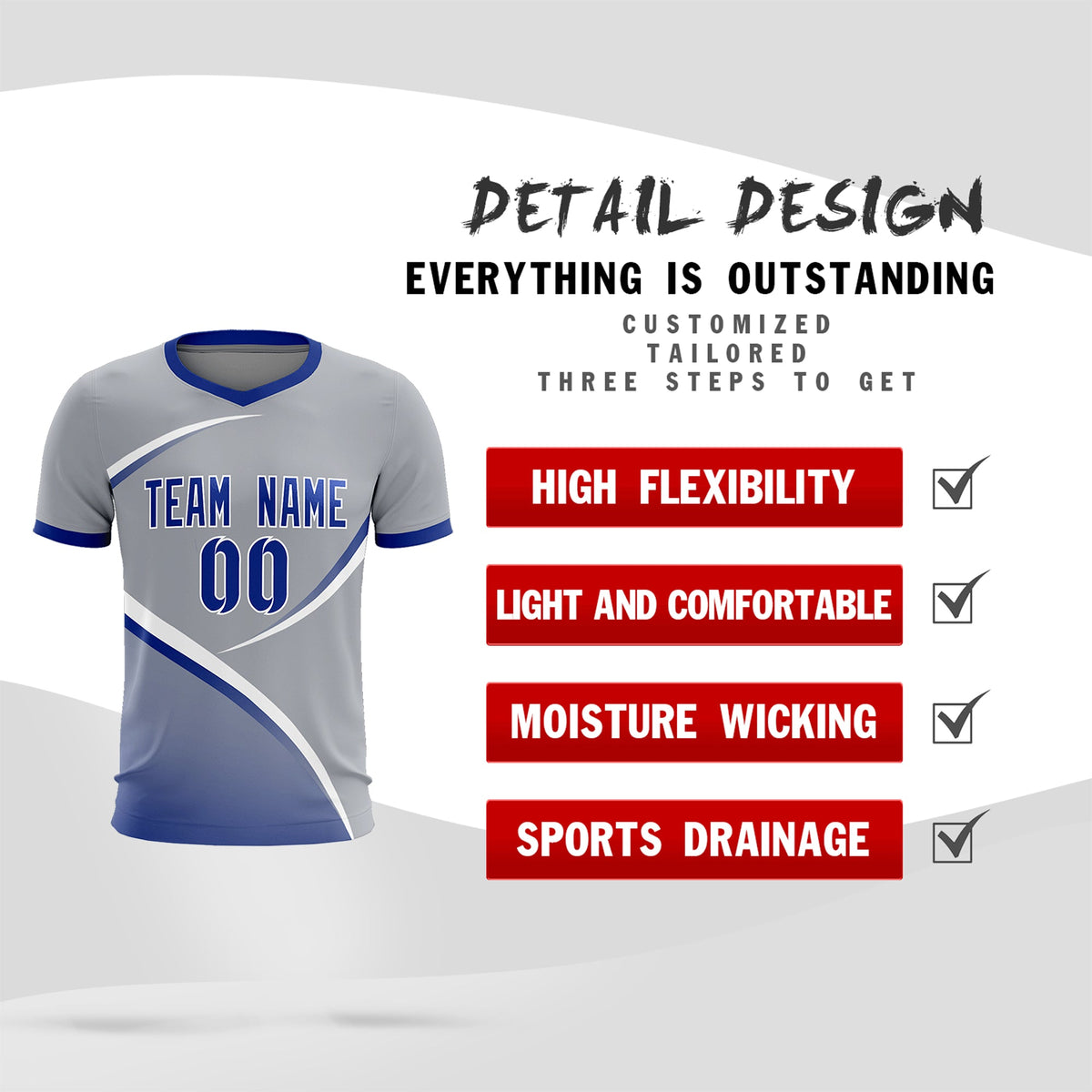 Custom Gray Royal Color Block Training Uniform For Men Football Kits Jersey