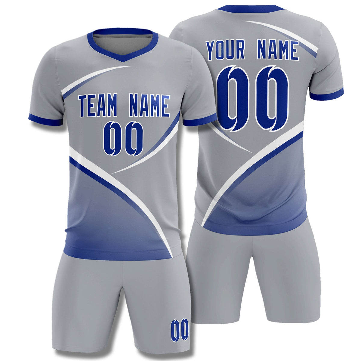 Custom Gray Royal Color Block Training Uniform For Men Football Kits Jersey