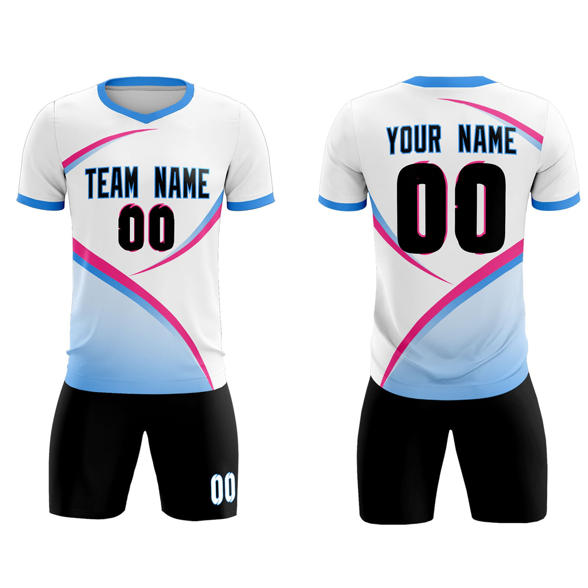 Custom White Powder Blue Color Block Training Uniform For Men Soccer Sets Jersey