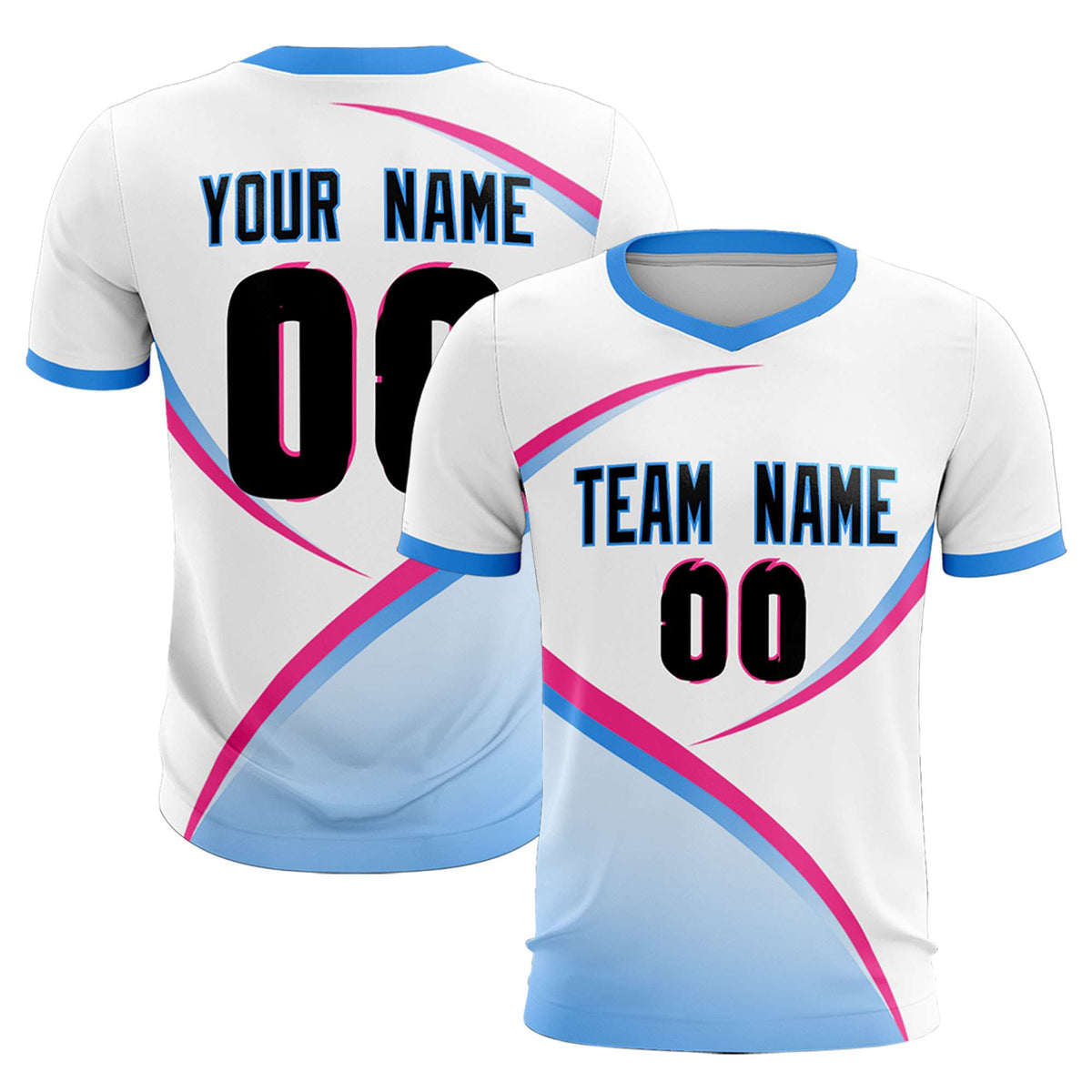 Custom White Powder Blue Color Block Training Uniform For Men Soccer Sets Jersey