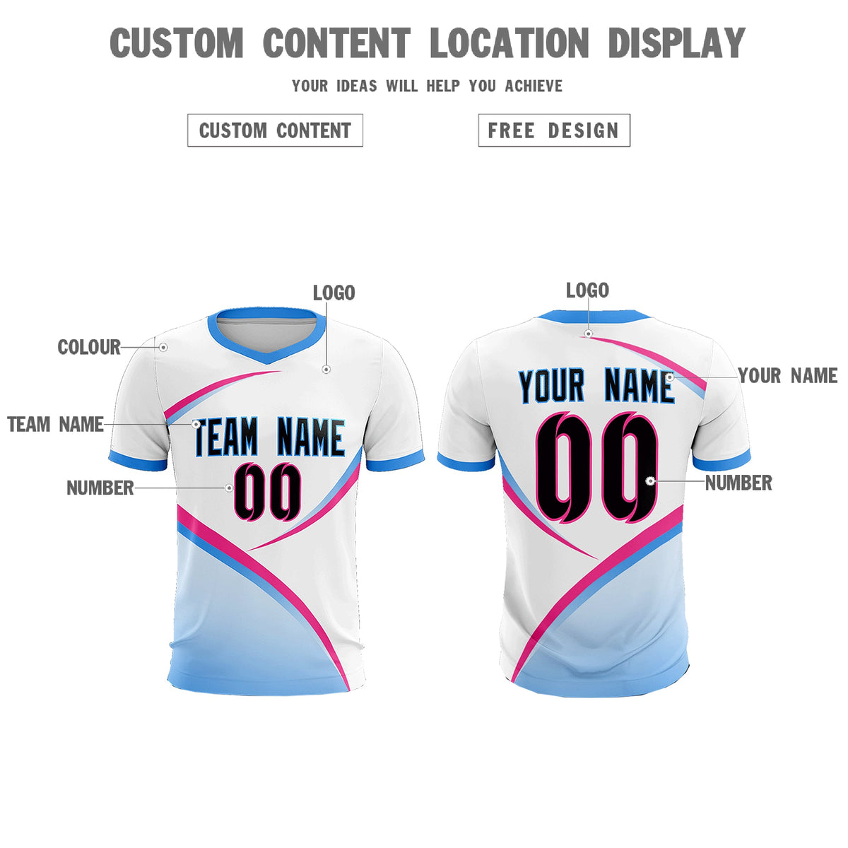 Custom White Powder Blue Color Block Training Uniform For Men Football Kits Jersey