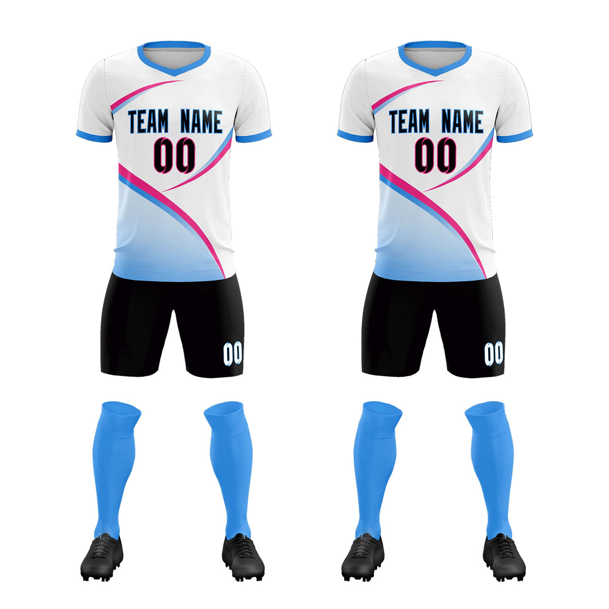 Custom White Powder Blue Color Block Training Uniform For Men Football Kits Jersey