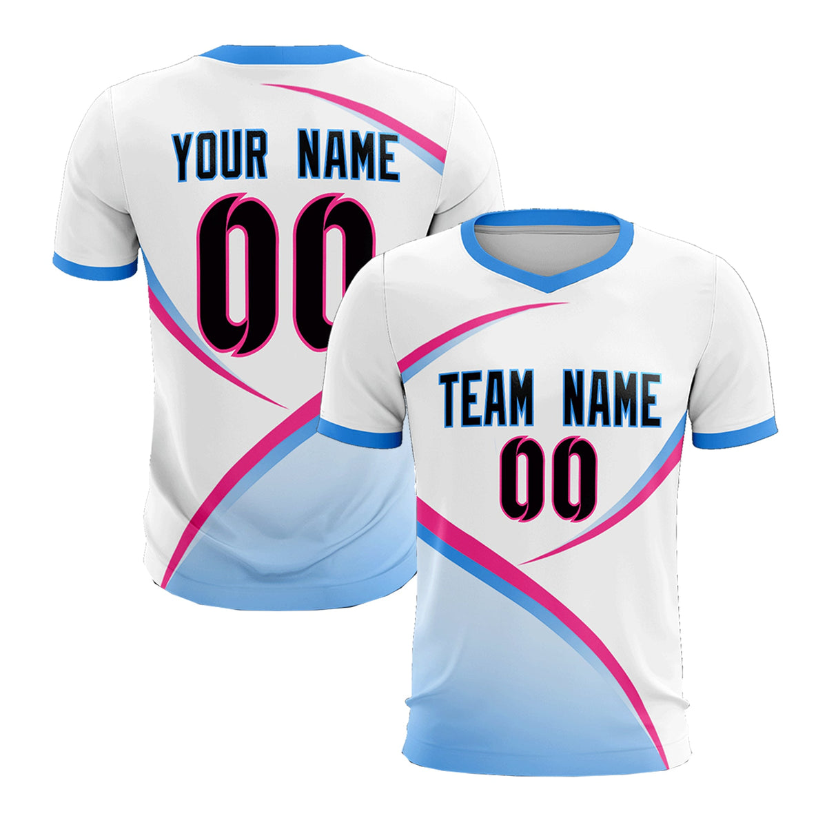 Custom White Powder Blue Color Block Training Uniform For Men Football Kits Jersey