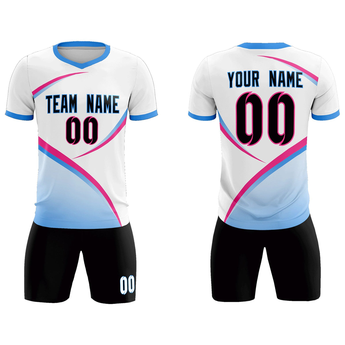 Custom White Powder Blue Color Block Training Uniform For Men Football Kits Jersey