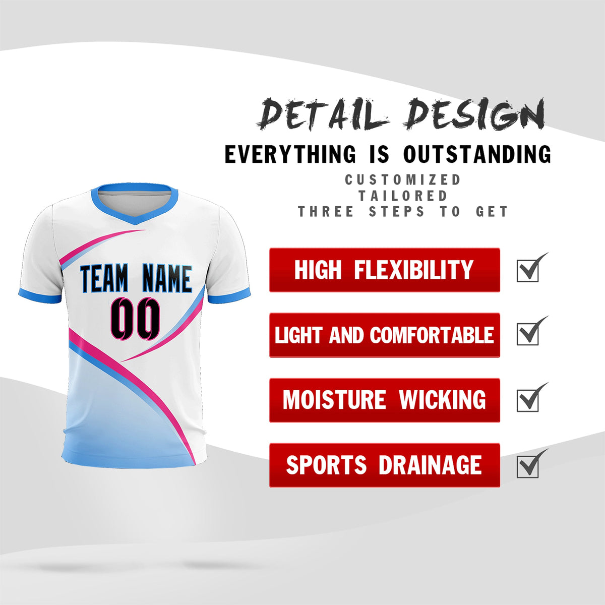 Custom White Powder Blue Color Block Training Uniform For Men Football Kits Jersey