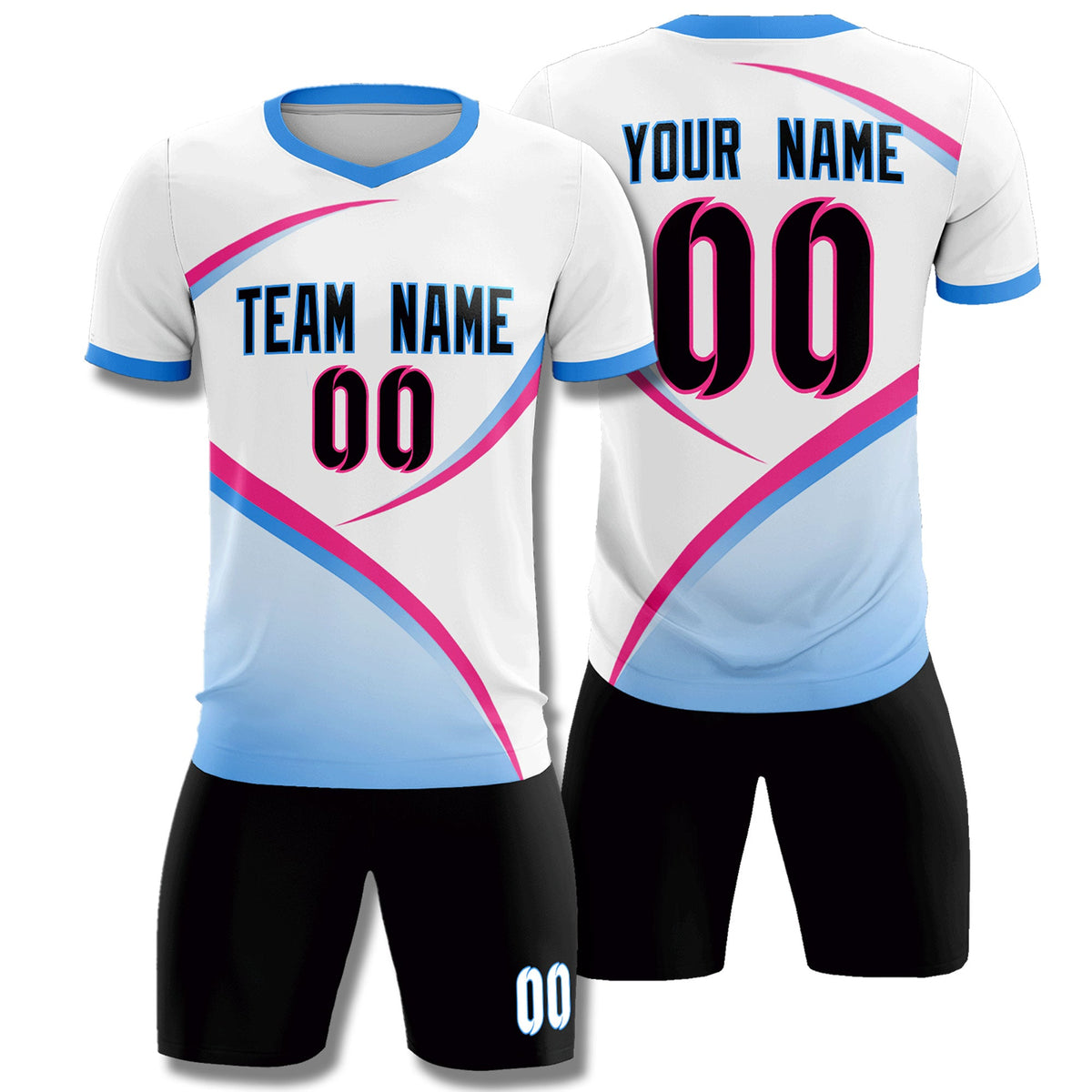 Custom White Powder Blue Color Block Training Uniform For Men Football Kits Jersey