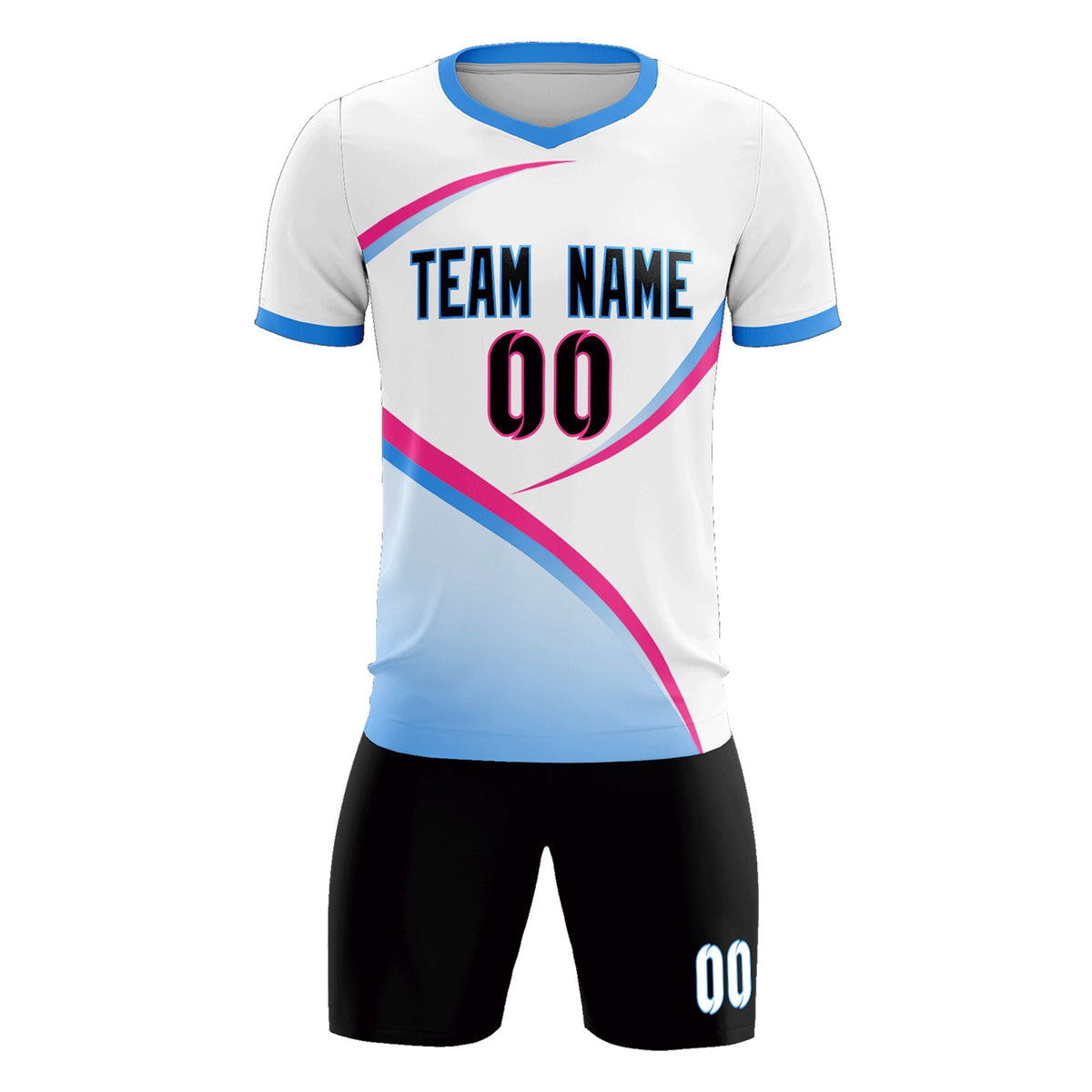 Custom White Powder Blue Color Block Training Uniform For Men Football Kits Jersey