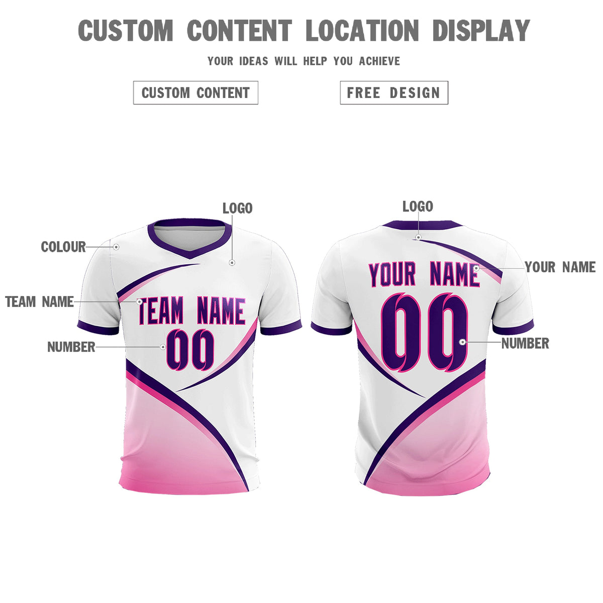 Custom White Purple Color Block Training Uniform For Men Football Kits Jersey