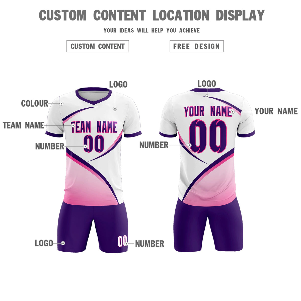Custom White Purple Color Block Training Uniform For Men Football Kits Jersey