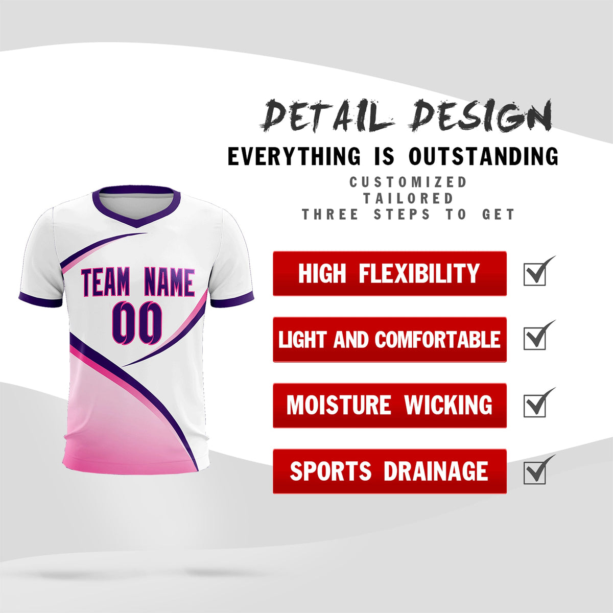 Custom White Purple Color Block Training Uniform For Men Football Kits Jersey