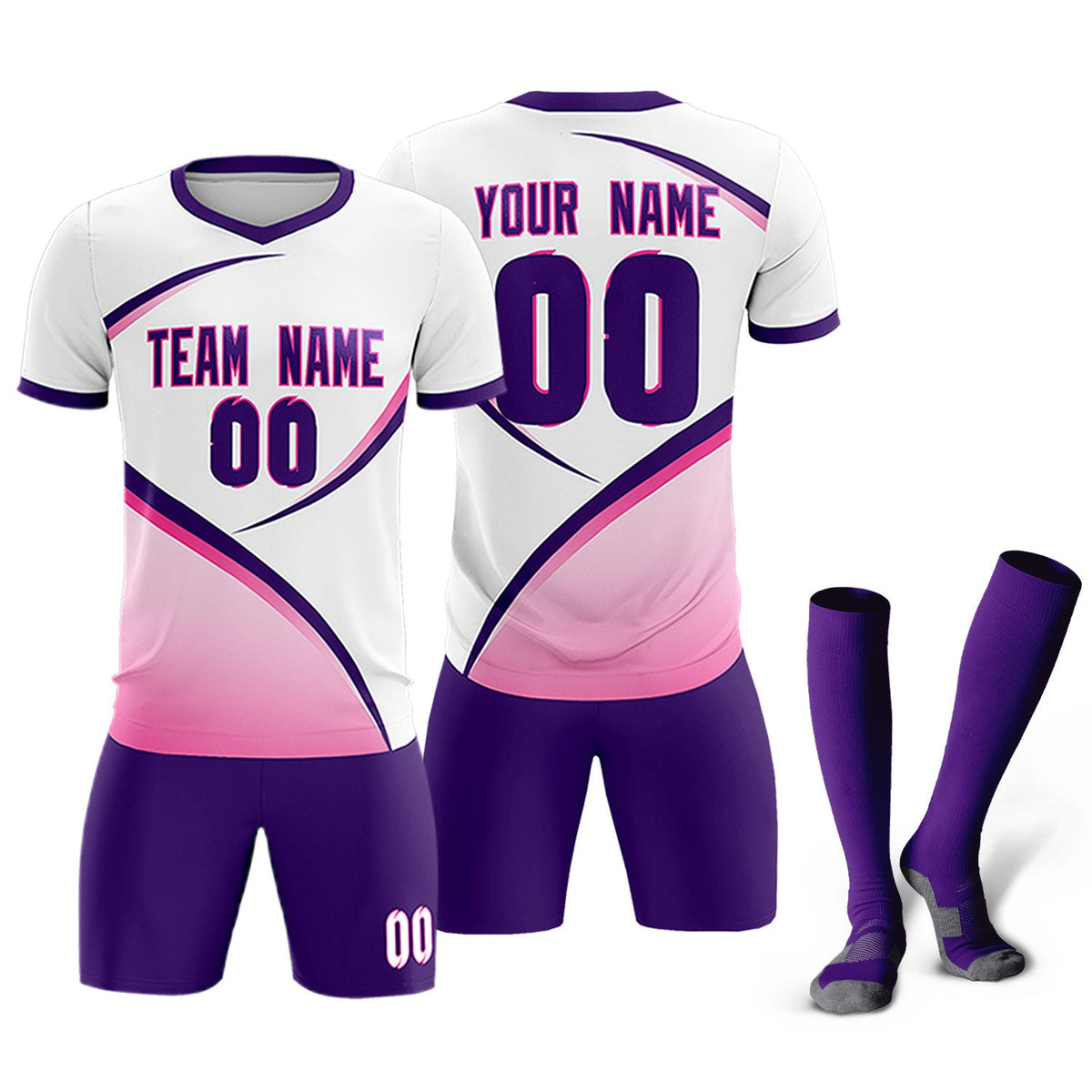 Custom White Purple Color Block Training Uniform For Men Soccer Sets Jersey