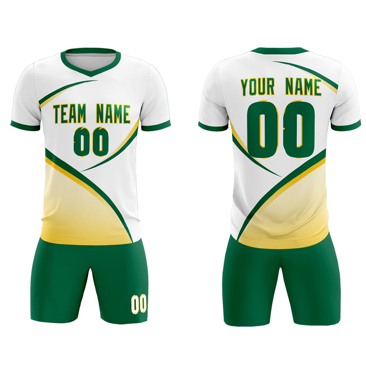 Custom White Kelly Green Color Block Training Uniform For Men Soccer Sets Jersey